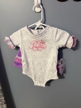 NWT Disney Princess White & Purple Baby Onesie with Pink Script Detail